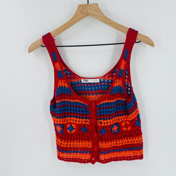 ZARA Crochet Knit Crop Vest Tank Top Boho Festival Indie Size S Summer Festival - Picture 6 of 6